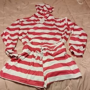 Pink and White Striped Hoodie Set